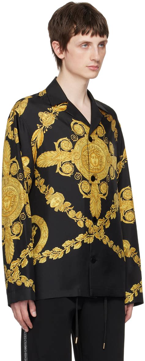 Versace: Black & Gold Maschera Baroque Shirt 